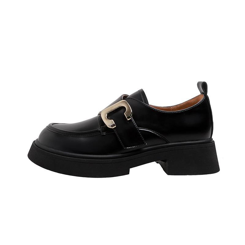 Platform loafers 2025 new women's soft leather style small leather shoes versatile beige height-increasing single shoes