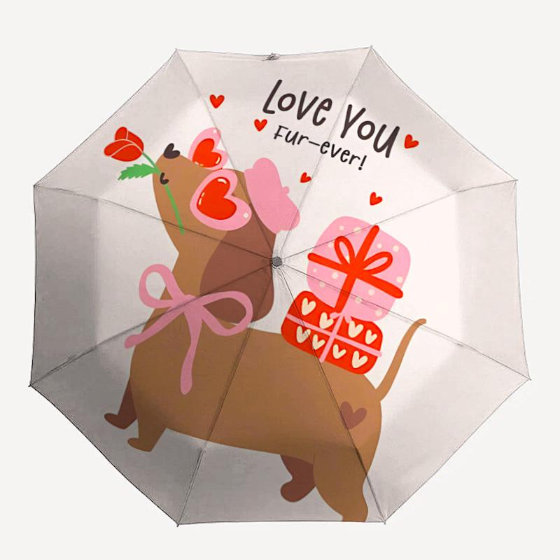 1pc Love Valentine Dog Automatic Folding Umbrella, 8-Rib Durable Iron Frame, Compact Travel Umbrella for Women & Men108