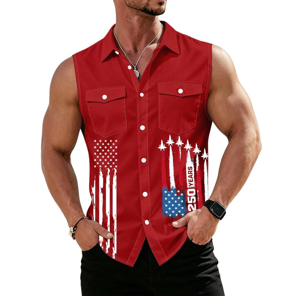 Chemise sans manches légère à revers et boutons pour homme, idéale pour le travail.