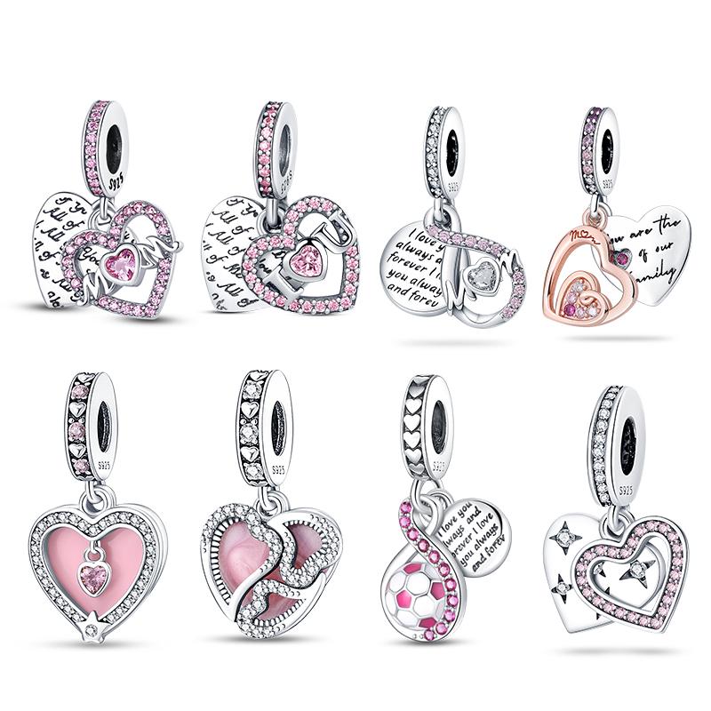 Copper Love Heart Mother & I Love You Pave Heart Charms Fits Original 3Mm Bracelets Necklace Women Diy Fine Jewelry Gift