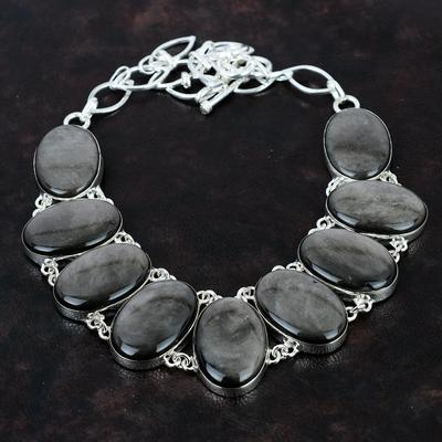 Silver Sheen Obsidian Necklace Real Gemstone Necklace 925 Sterling Silver Necklace Adjustable Chain Necklace Handmade Necklace Gift For Her