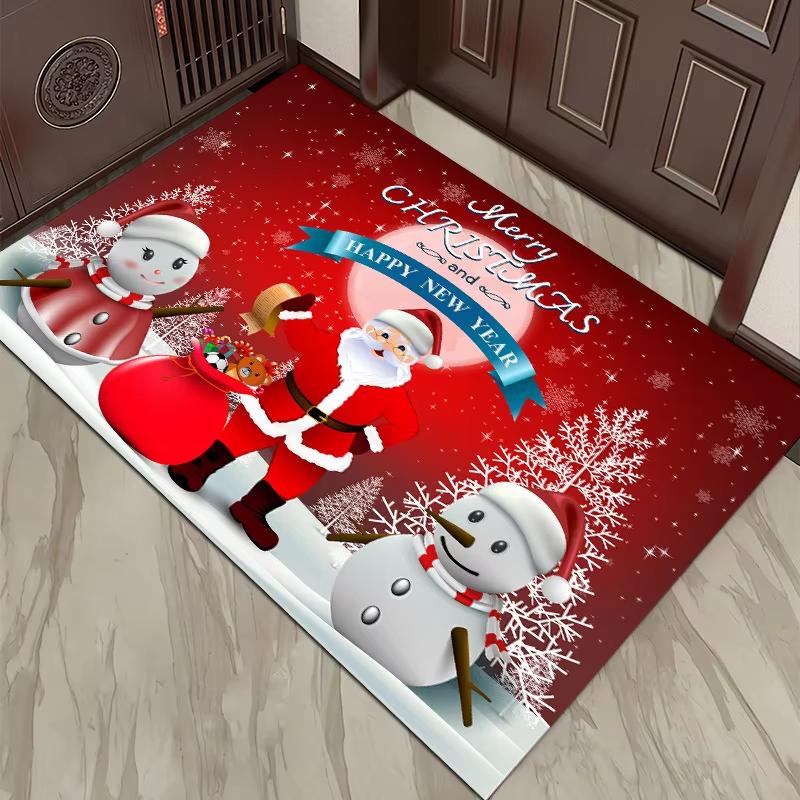 Christmas Santa Snowman Reindeer Pattern Door Mat Festive NonSlip Rug For Front Door Entryway Christmas Party Decor Festival