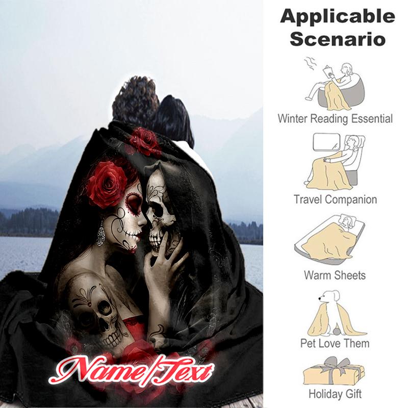1PC Custom Name Day Dead Romance outdooor Flannel blankets Throw Blanket All-Season Throw Gift Bedspread for Couch, Bed, Camping Holiday Birthday gift