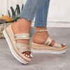 Summer new large size one-character muffin wedge sandals women's fashion thick-soled glossy women's cool slippers