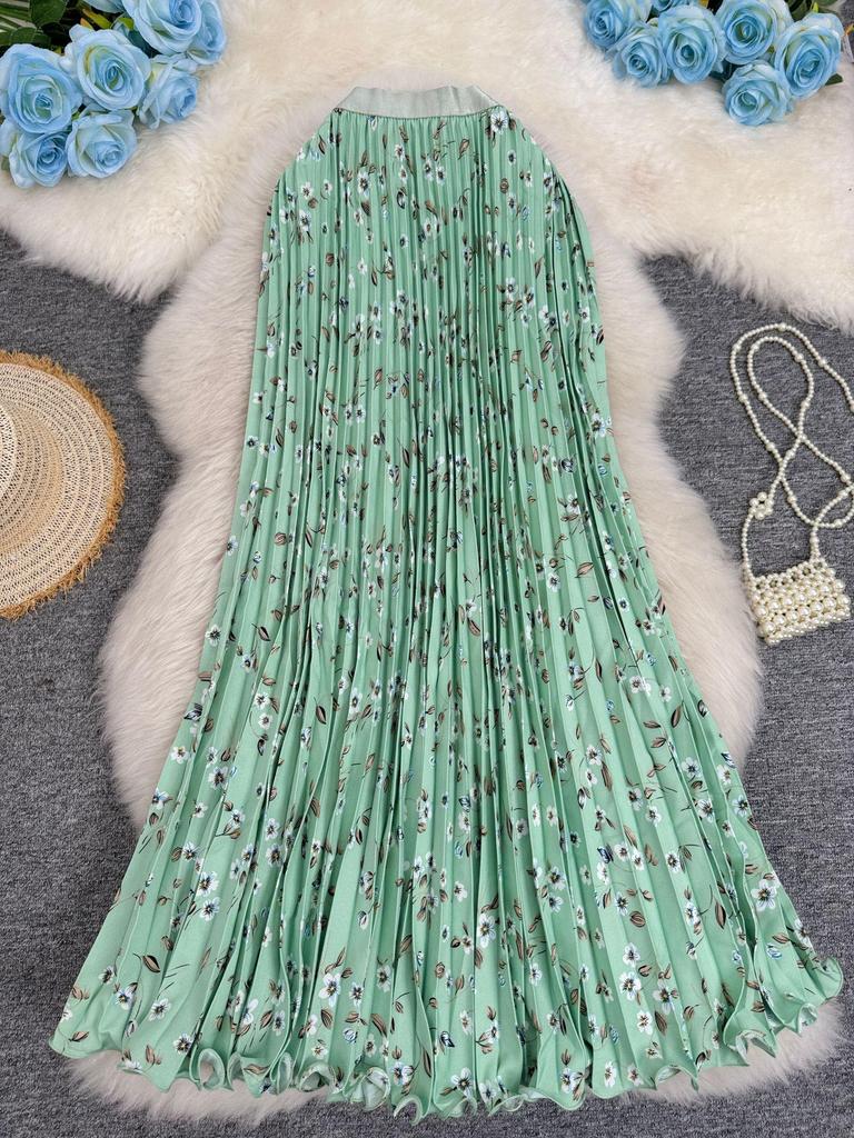 European & South African Cross-border 3D Floral Pleated A-line Midi Skirt for Women