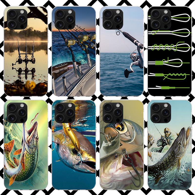 Carp Fish Fishing Rod Hook Phone Case for iPhone 17 Air 16 16E 15 14 Plus 13 Mini 12 11 Pro Max 7 8 + SE 2020 Soft Cover Fundas