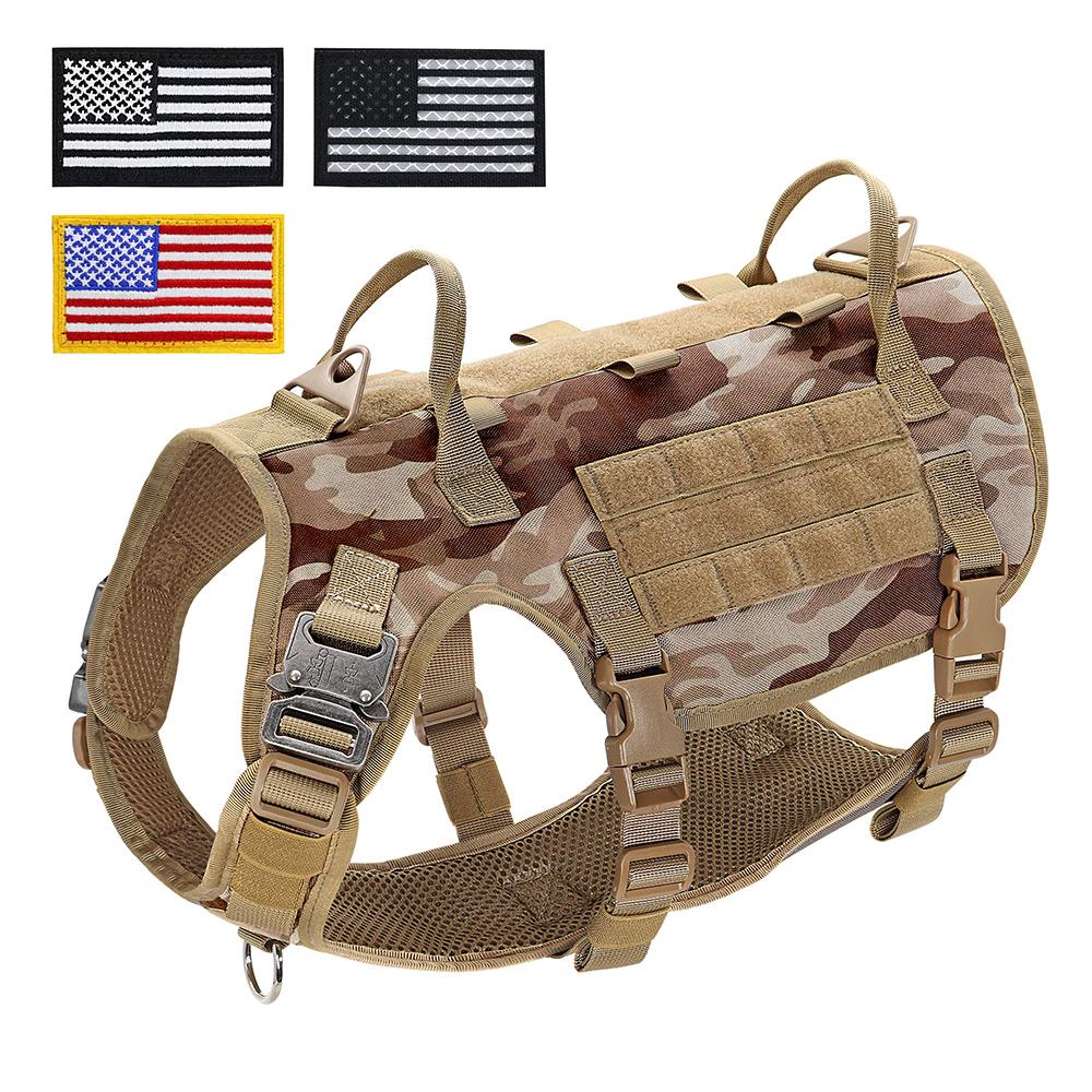 Nylon Tactical Dog Harness Military Dogs Vest Durable Pet Training Harnesses with Flags for Medium Large Dogs Golden Retriever