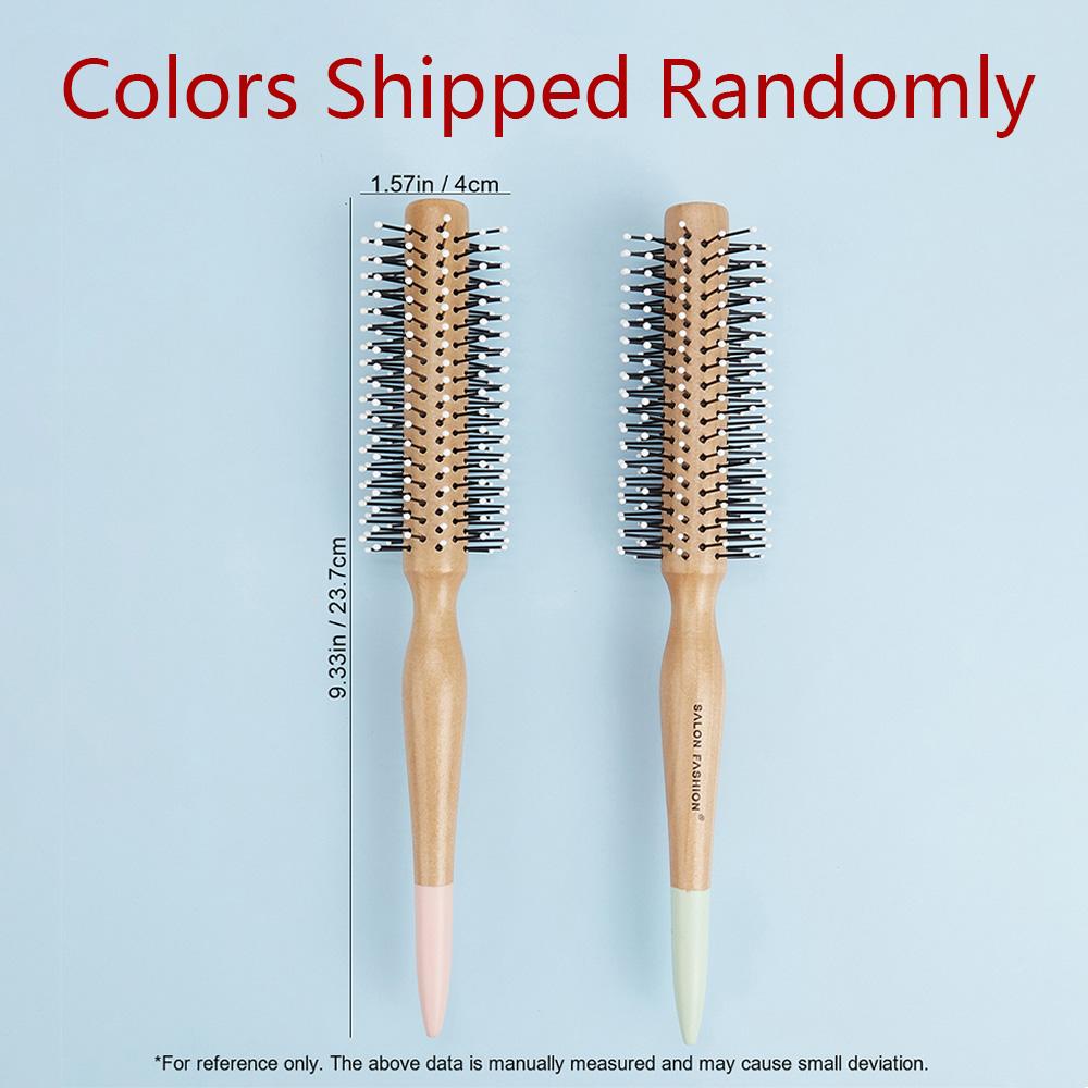 

Natural Wooden Round Curling Comb Random Color 1 pc Gentle Nylon Bristles Wooden Handle Salon Curling Roll Hairbrush