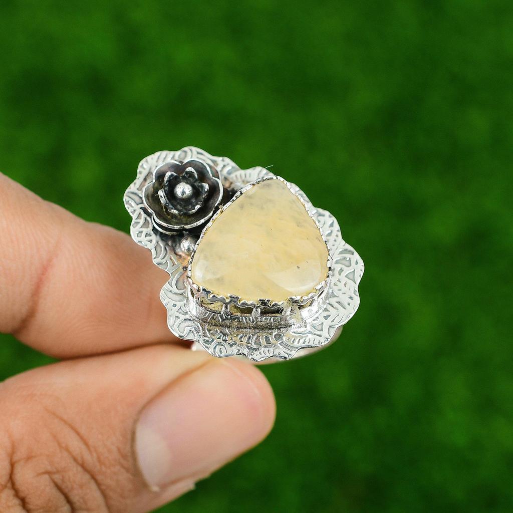 Plume Agate Gemstone Sterling Silver Promise Daughter Flower Bezel Ring Jewelry
