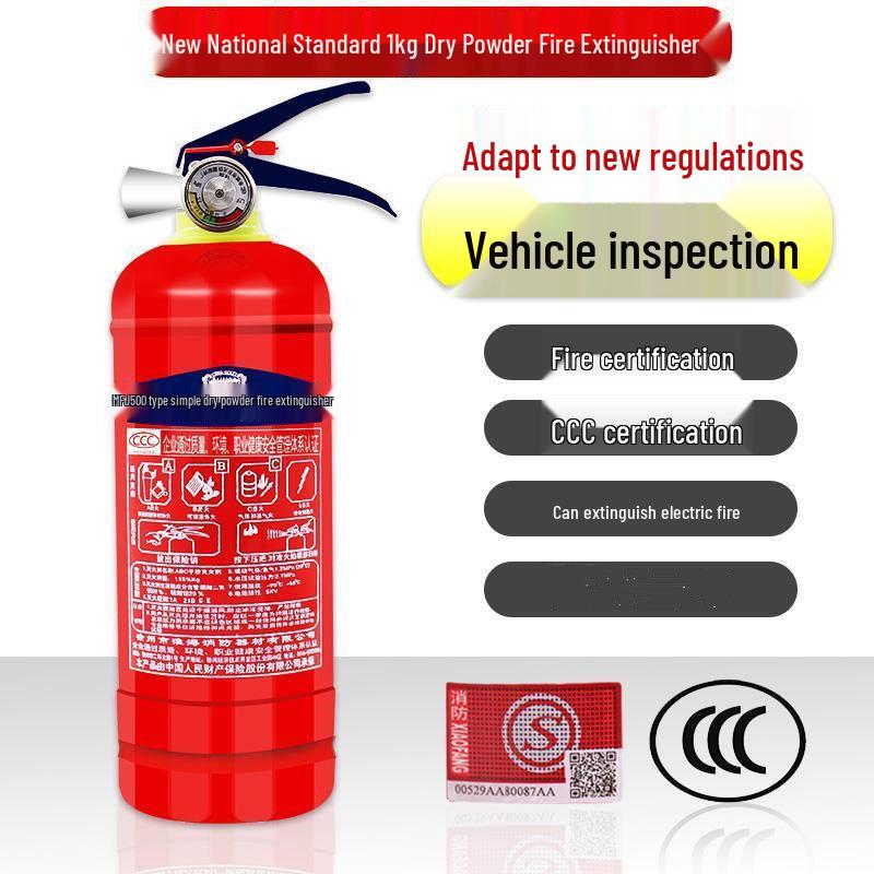 1kg Trockenpulver Handfeuerlöscher mit Feuerwarnschild und Jahresinspektionsset für Fahrzeuggebrauch
