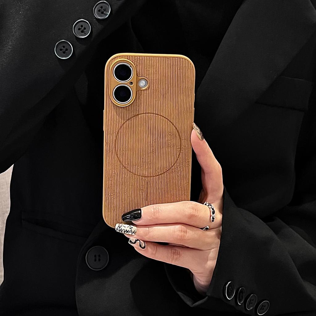 Luxury Retro Stripe Texture Magsafe Case For iPhone 16 15 14 13 12 11 Pro Max Shockproof Frosting Magnetic Wireless Charge Cover
