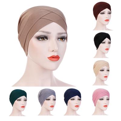 Cappellini Donna Elastico Hijab Sciarpa Cotone Croce Hijab Foulard Turbante Cappello Sciarpa Hijab Stropicciato Nuovo