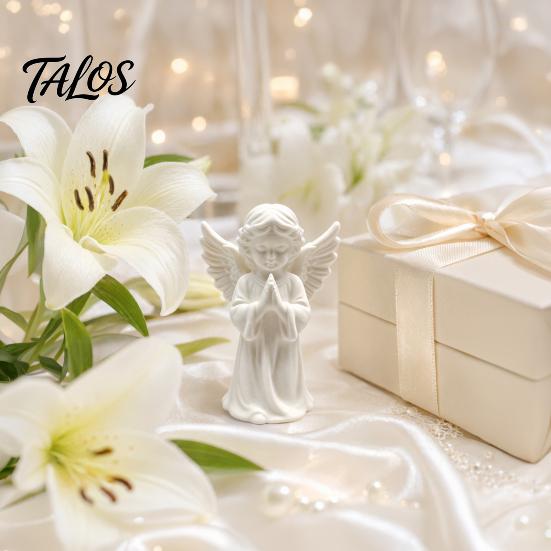 Talos 3D Printed Praying Angel Statue, Elegant Matte White Cherub Figurine with Detailed Wings, Durable Minimalist Ornament for Living Room Decor and