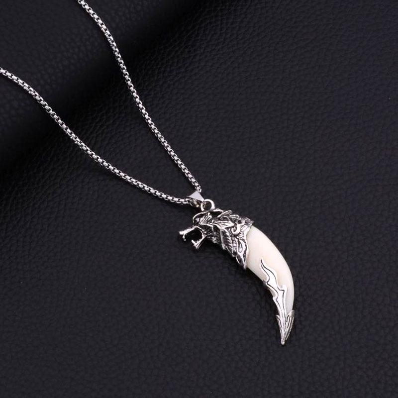 

Подвеска с головой дракона и зубом волка: Ожерелье из нержавеющей стали в стиле панк-ретро в этническом стиле для мужчин