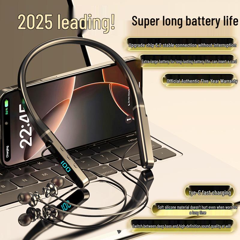 Neckband Bluetooth Headphones with Long Battery Life, Large Volume, Compatible with Apple, Huawei, and Android Devices