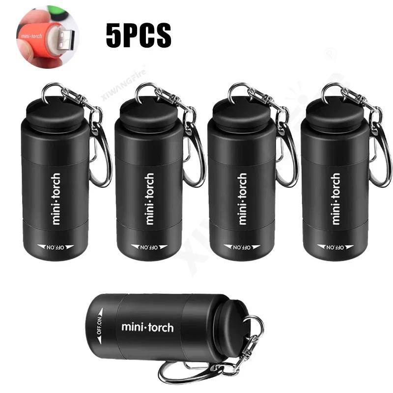 USB Rechargeable LED Multifunctional Strong light Pocket Keychain Flashlight Waterproof Outdoor Hiking Camping Mini Flashlight