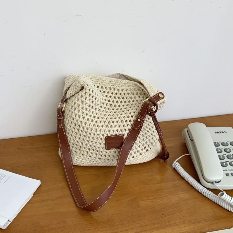 Woven Hollow Bag Women s 2026 New Seaside Vacation Tote Large Capacity One-shoulder Soft покинуть белый