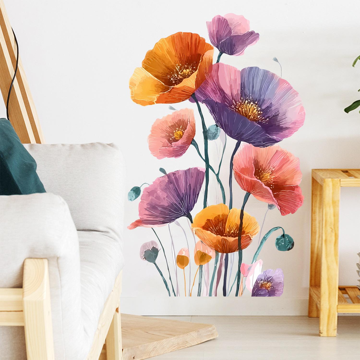 

Креативная наклейка на стену с маком для спальни, гостиной, кабинета, для украшения стен 29x88cm*2pcs