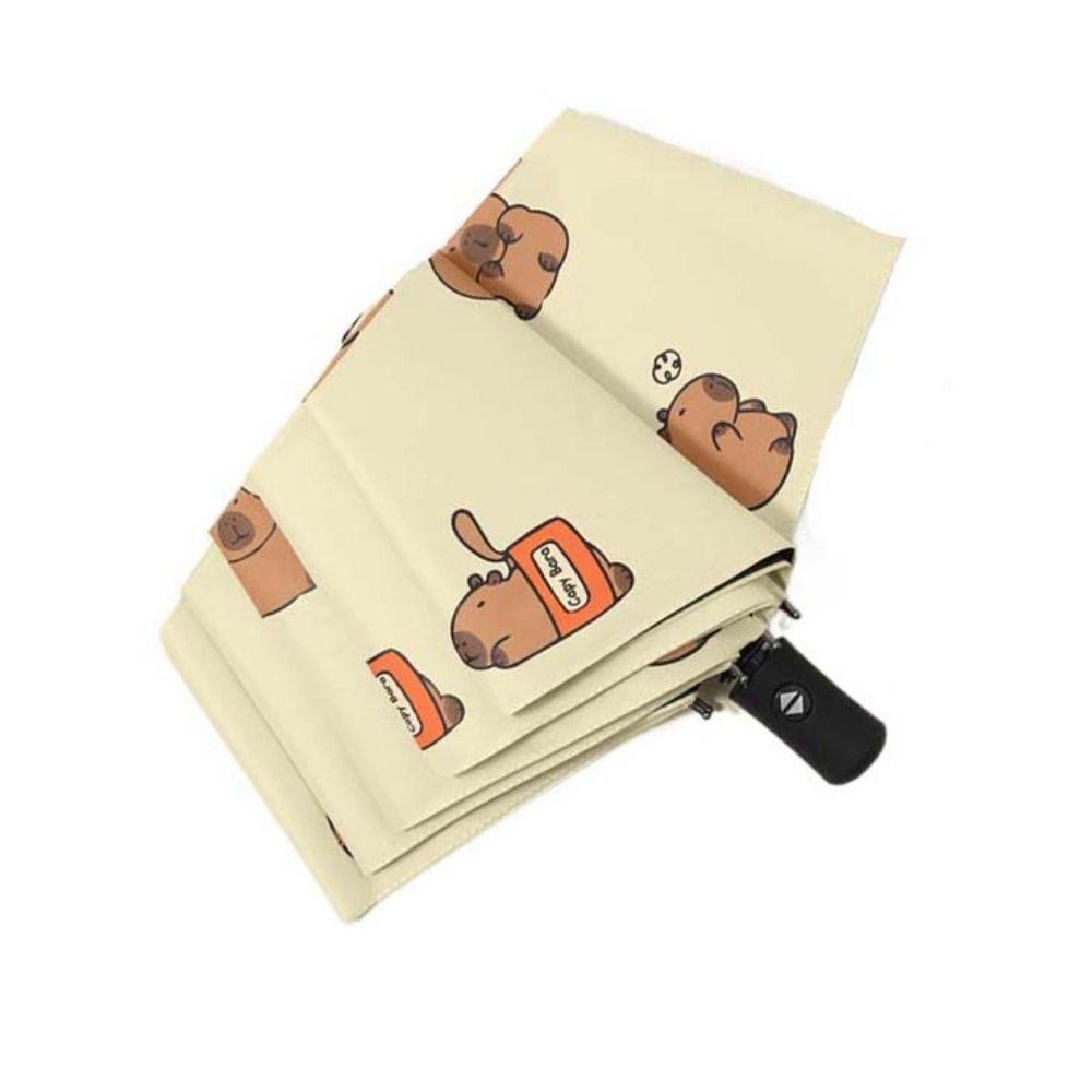 Letter Capybara Automatic Umbrella Mini Sun Protection Cartoon Folding Sun Umbrella Sun Rain Dual Use 8-Ribs