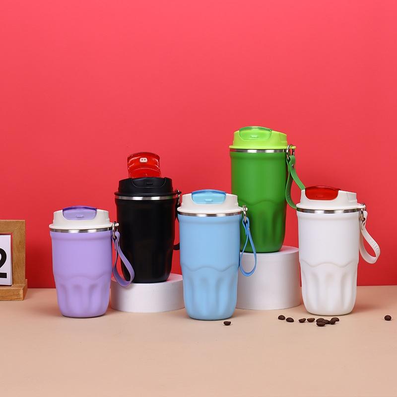 New Solid Color Thermal Insulation Water Cup Coffee Cup with Lifting Rope, Direct Drinking Water Cup for Outdoor Travel
