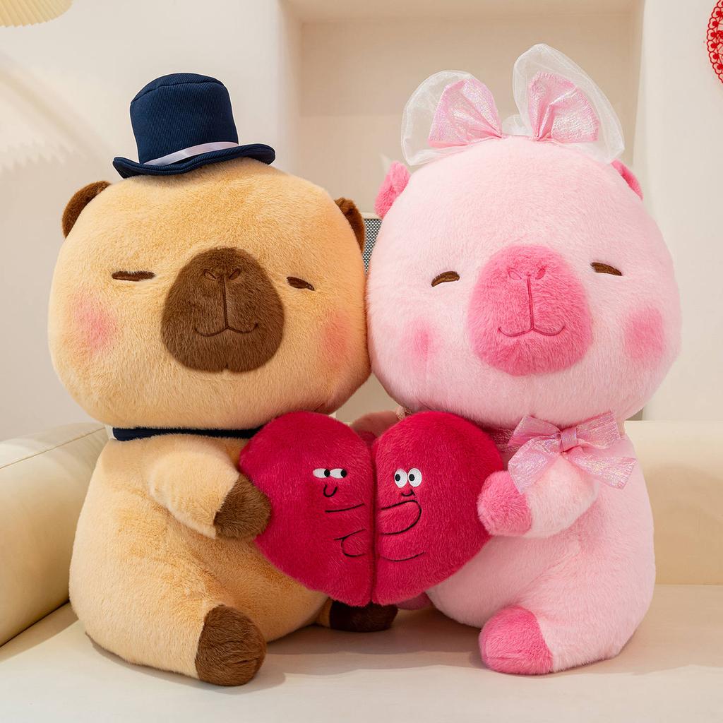 A Couple Of Capybara Plush Toy Holding Heart Stuffed Capybara Pillows For Valentine Day Gifts