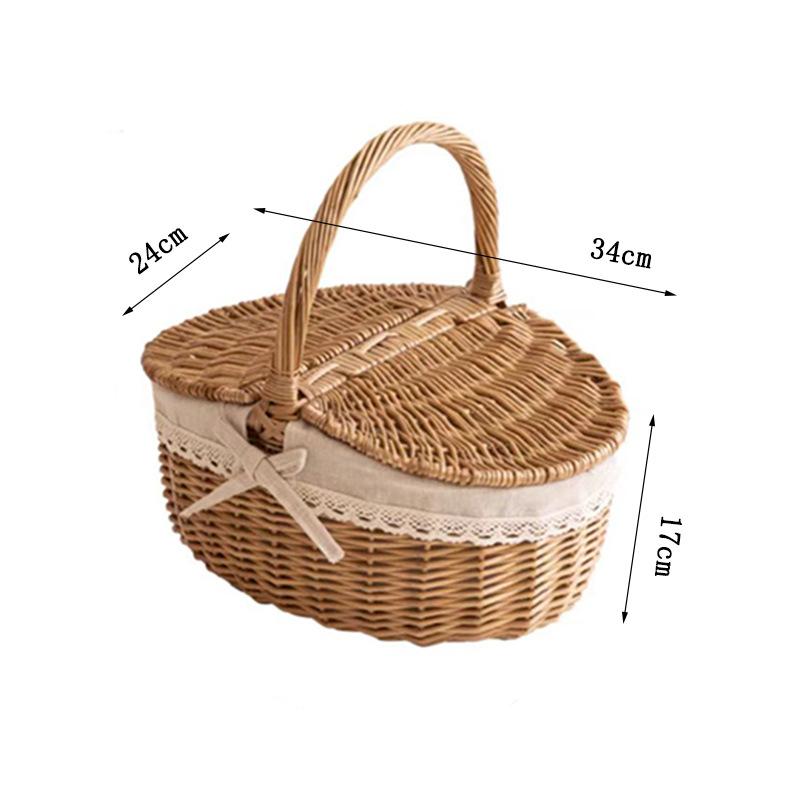 Woven Rattan Picnic Storage Basket Portable Outdoor Food Toy Organizers Basket with Lace Decor Home Travel Picnic Organizer Gift