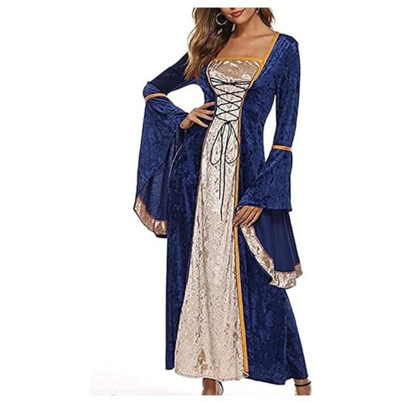 Women's Plus Size Dress Flared Sleeves Retro Long Gold Velvet Dress