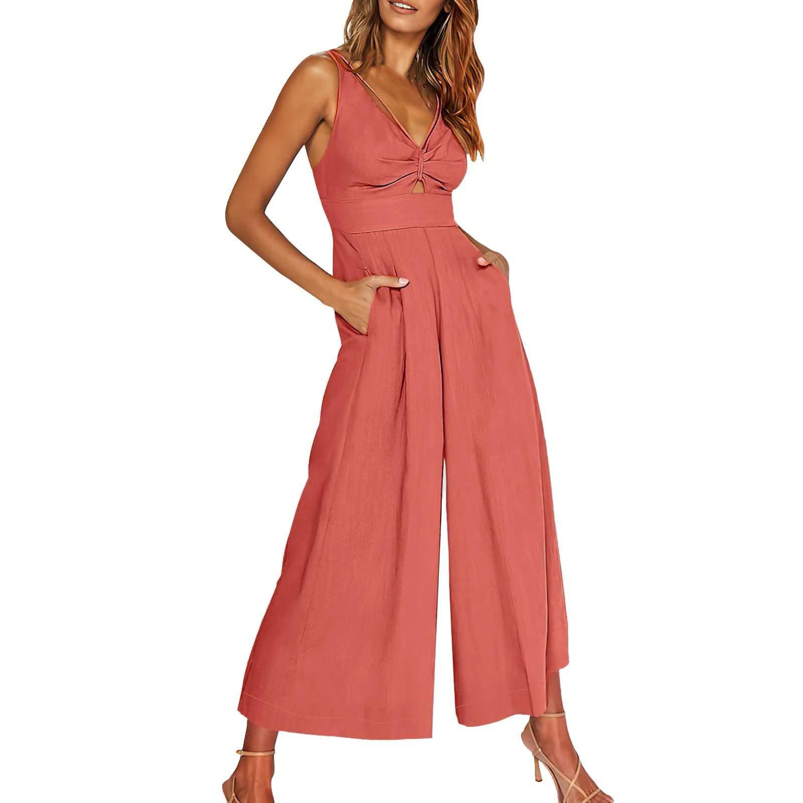 

Женский повседневный комбинезон без рукавов на подтяжках с карманом и открытой спиной, однотонный комбинезон M розовый