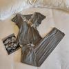 Women's Modal Pajama Set: Short-Sleeved with Built-in Bra, Includes Shorts and Long Pants for Spring/Summer