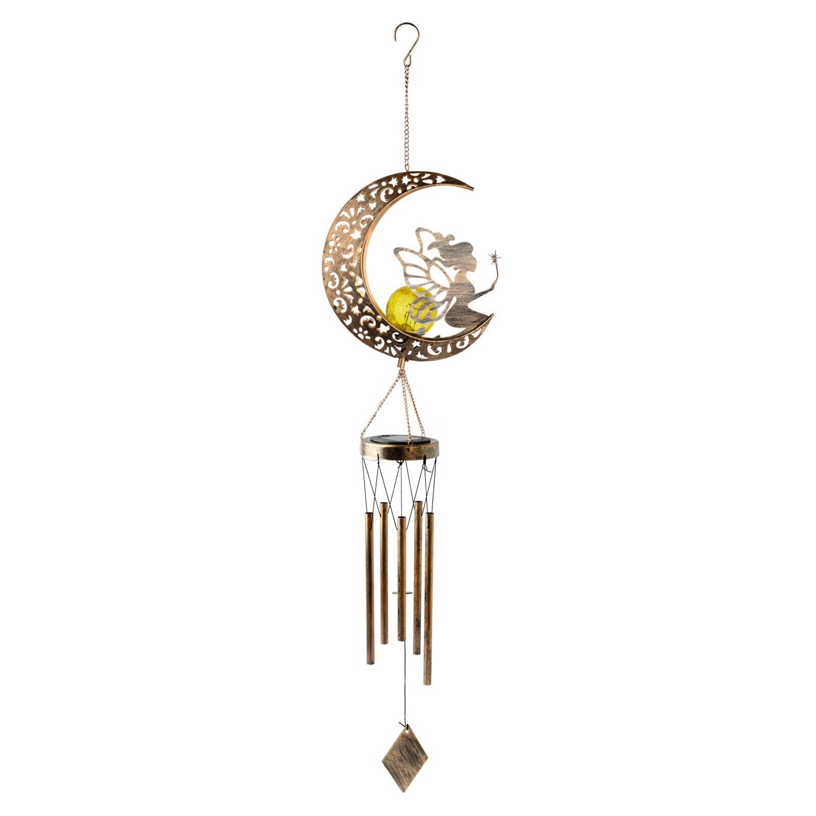

Outdoor Hanging Wind Chimes Solar Light Iron Art Waterproof Garden Decoration Moon and Fairy