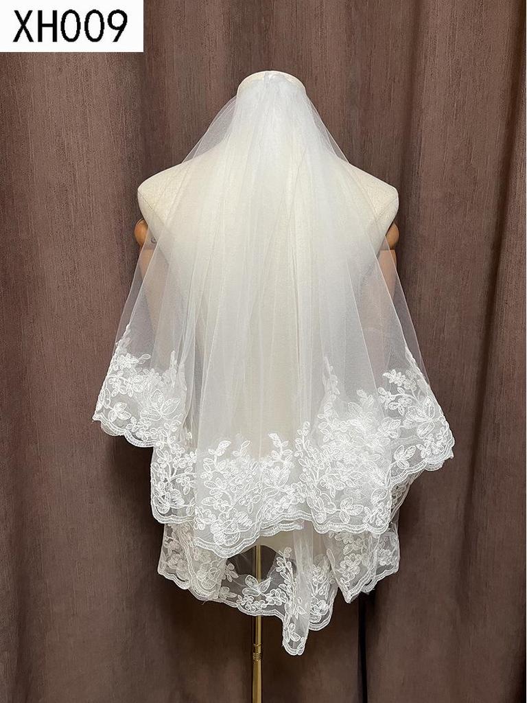 Double Layer Bridal Veil with Sequin Lace Trim