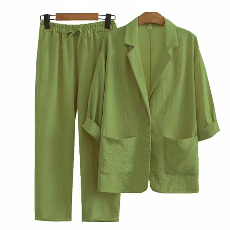 

Long Pant Sets Women s Soild Office Suits Long Sleeve Jacket Trousers Outfit Fine Woman Fall Winter Two Piece Set XS зелений