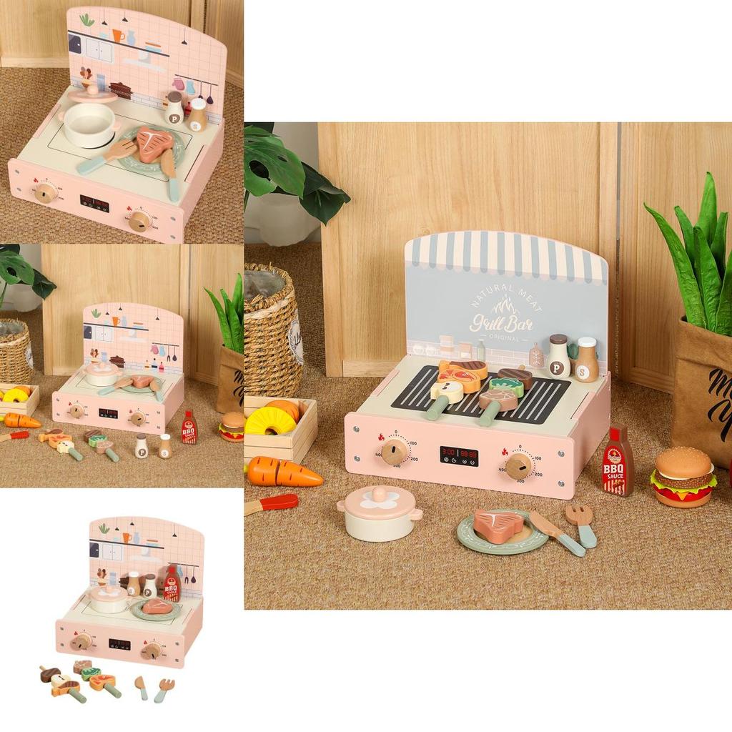 Wooden Simulation Kitchen Barbecue And Cooking Utensils Children Toy Set For Kids Play And Learning
