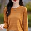 Blusa de Tricô Feminina Gola Redonda Manga Longa Caimento Solto Cor Sólida