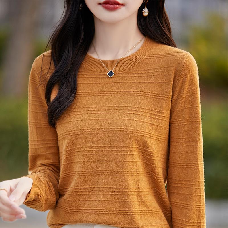 Blusa de Tricô Feminina Gola Redonda Manga Longa Caimento Solto Cor Sólida