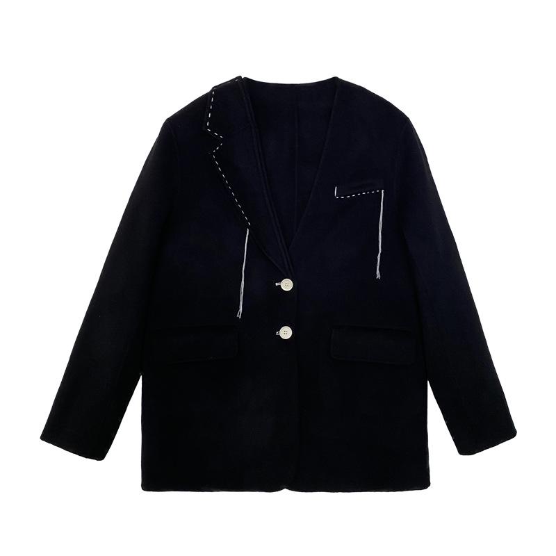 

Корейский дизайн шерстяное двухстороннее шерстяное пальто для женщин на осень и зиму M чёрный