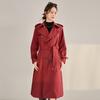Spring new Ankola red trench coat double-breasted silhouette temperament classic casual long coat women 22397