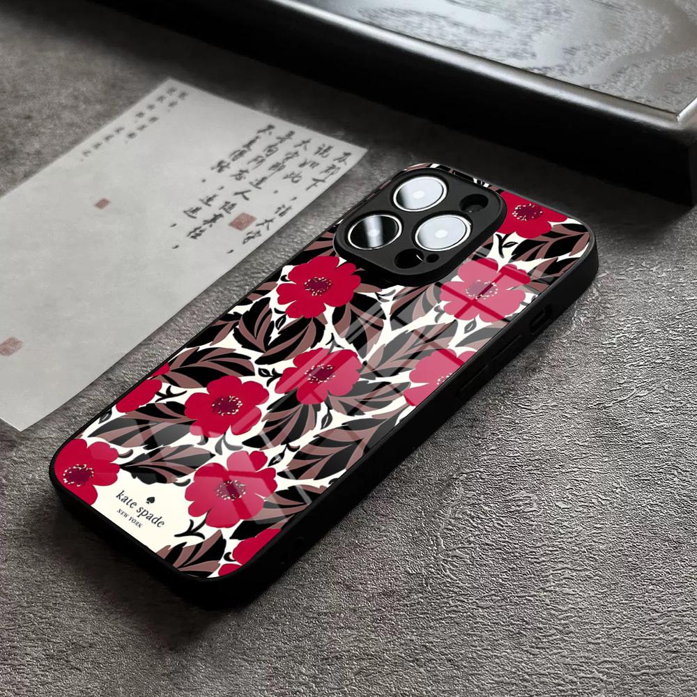 

K-Kates S-Пики Цветочный Чехол Для Телефона Для IPhone 17 16 Pro Max 15 Plus 14 Pro 12 11 13 Mini X XR XS Max SE Стеклянная Крышка iPhone13 ProMax