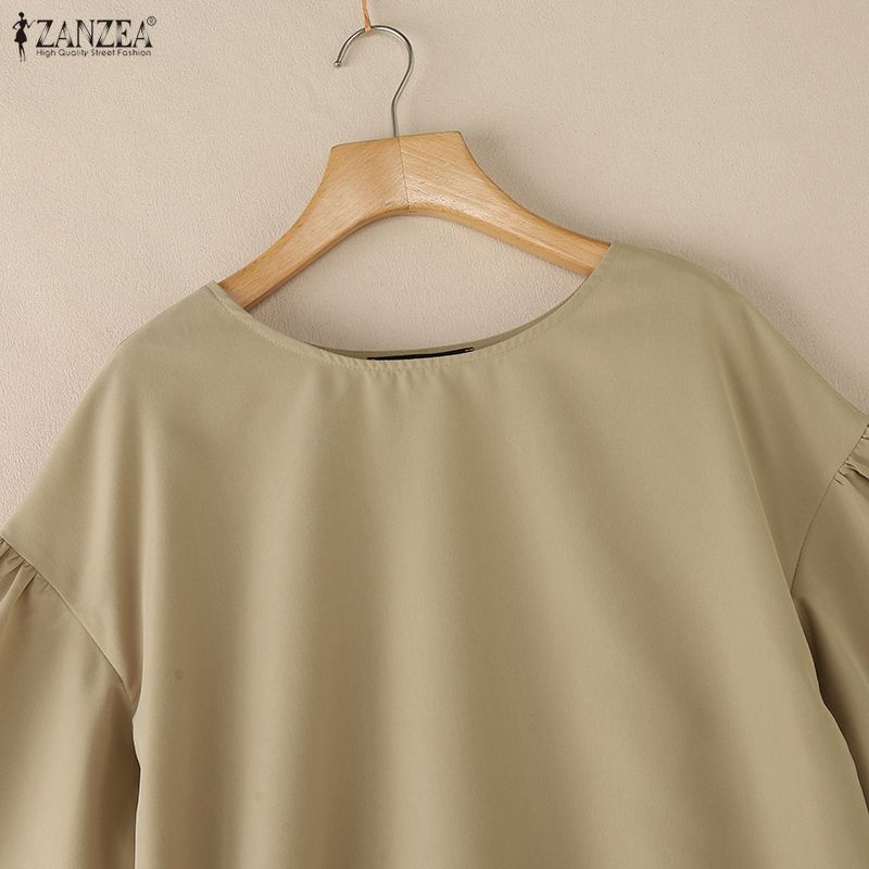 ZANZEA Lässige Bluse mit Rundhalsausschnitt und 3/4-Ärmeln für Damen