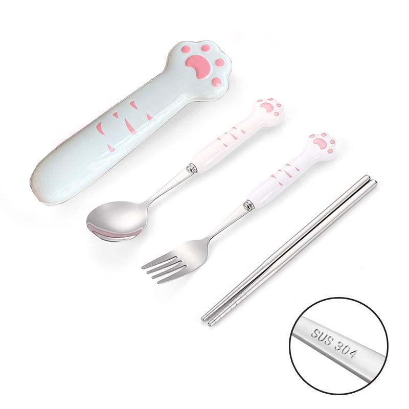 Stainless Steel Spoon and Fork Set Long Handle Cartoon Cute Tableware Home Creative Student Children's Eating Spoon