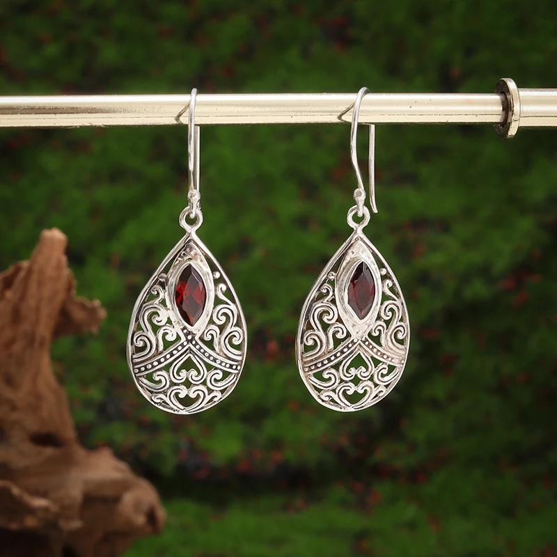 Retro Ethnic Style Red Zircon Earrings for Women, Elegant Earrings Accessories