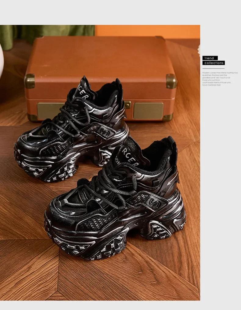 Fashion 8cm New Women Microfiber Leather Spring Platform Wedge Flats Vulcanize Fashion Ankle Booties Autumn Chunky Sneakers Shoes