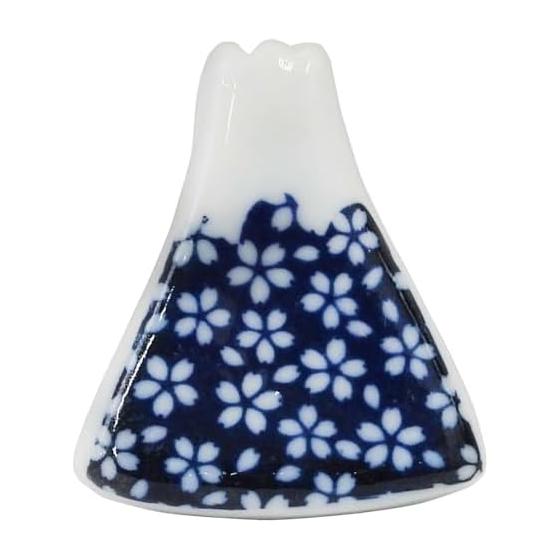 Ishida Arita Ware Porcelain Chopstick Rest, Mt. Fuji Blue Cherry Blossom, Japan