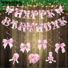 Bow Party Birthday Banner Girl's Birthday Pink Bow Spiral Pendant