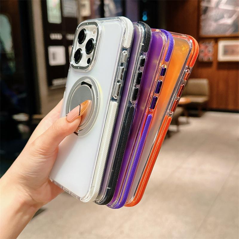 Color Changing Acrylic 360 Rotating Magnetic Stand Tpu Anti-fall Bumper Case for Iphone 15 14 13pro 11 12 14pro 15pro Max Clear Cover