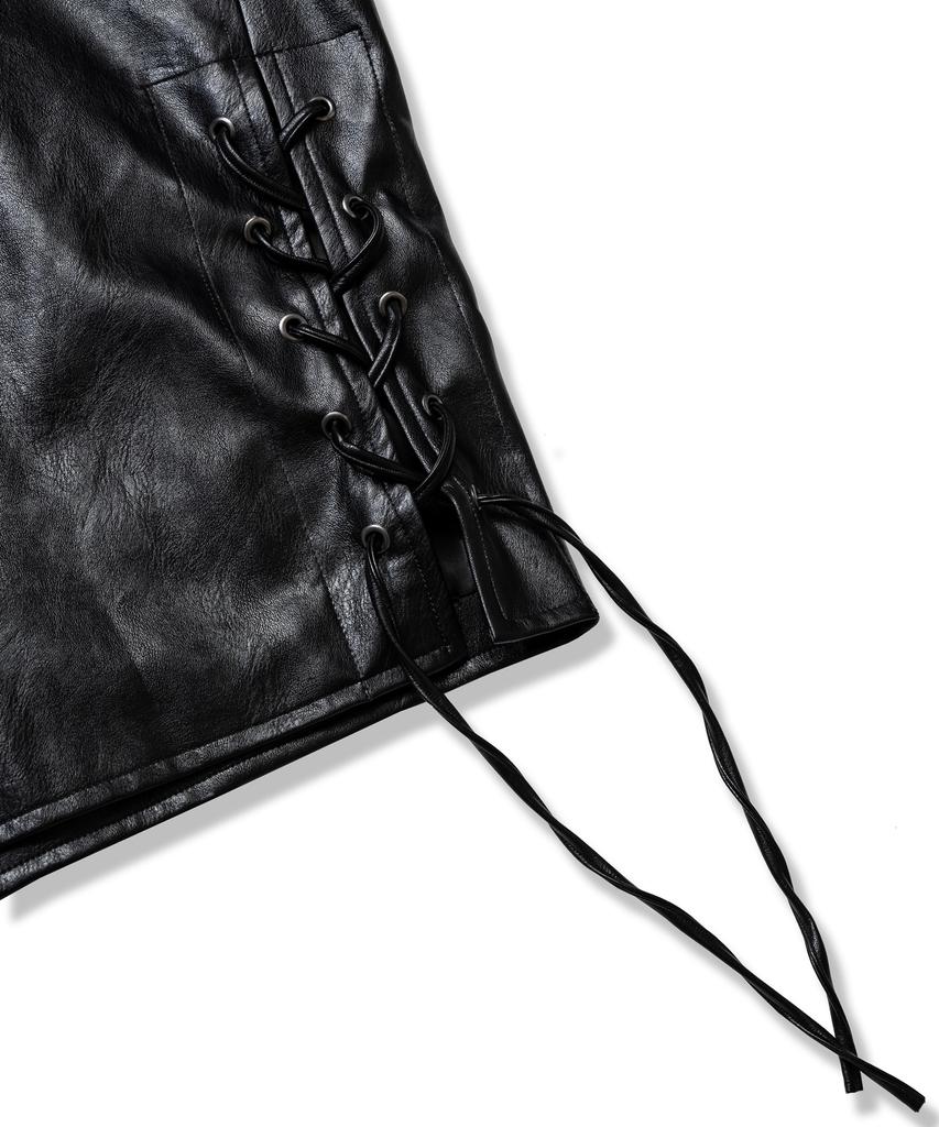 Vastic Collarless Western Leather Jacket_Black