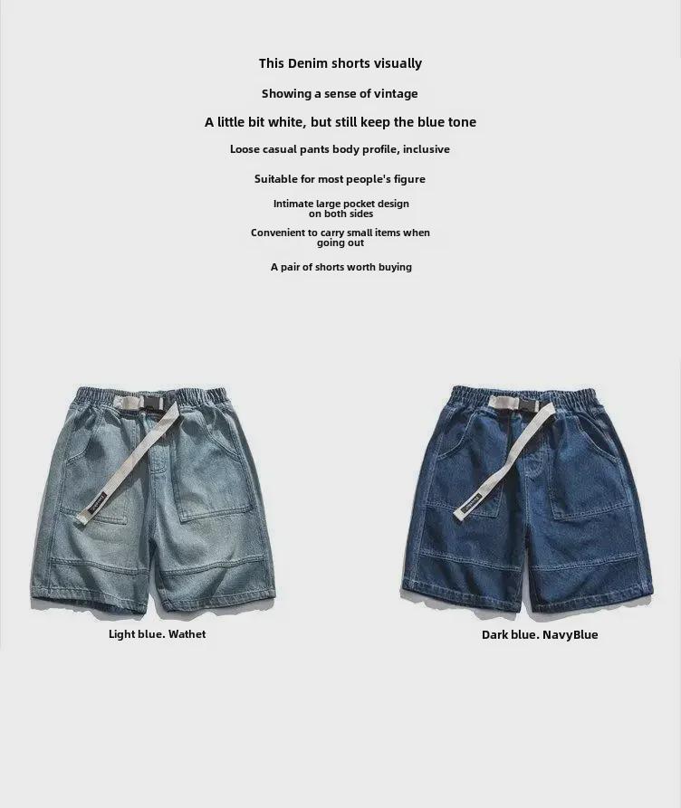 Men's Summer Hip-Hop Denim Shorts: Japanese Trend, Loose-Fit Casual Five-Point Workwear