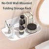No-drill wall-mounted folding storage rack - White plastic space-saving storage rack with multiple compartments Suitable hanging rack for the