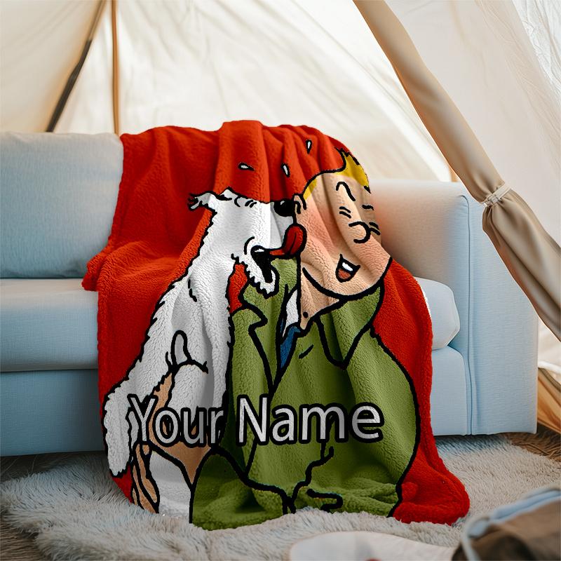 Custom Name Tintin Theme Printed Blanket - Perfect for Couch, Bed, Travel & Outdoor Use | Machine Washable, Cozy & Durable.