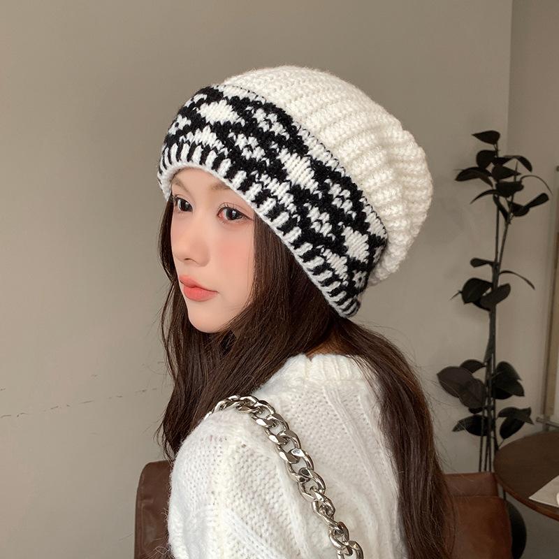 

New Knitted Hat Women s Autumn and Winter Retro Wool Hat Warm Fashion Stacking Hat ONE SIZE
